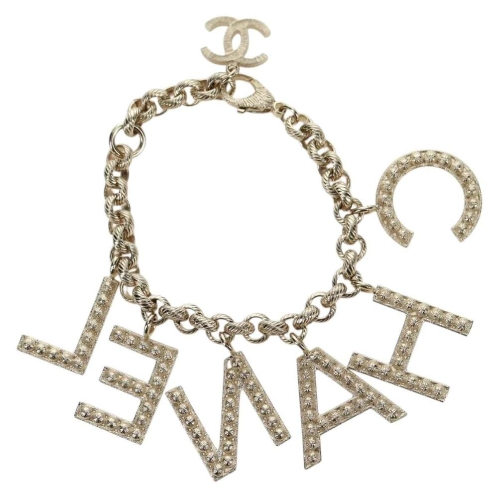 Chanel Logo Bracelet Metal Champagne Gold CC